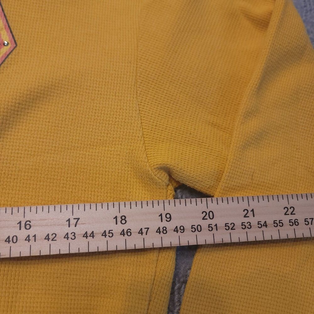 Def Leppard Shirt Women M  Yellow Cropped Thermal Studded 80's Rock Graphic - Picture 5 of 7
